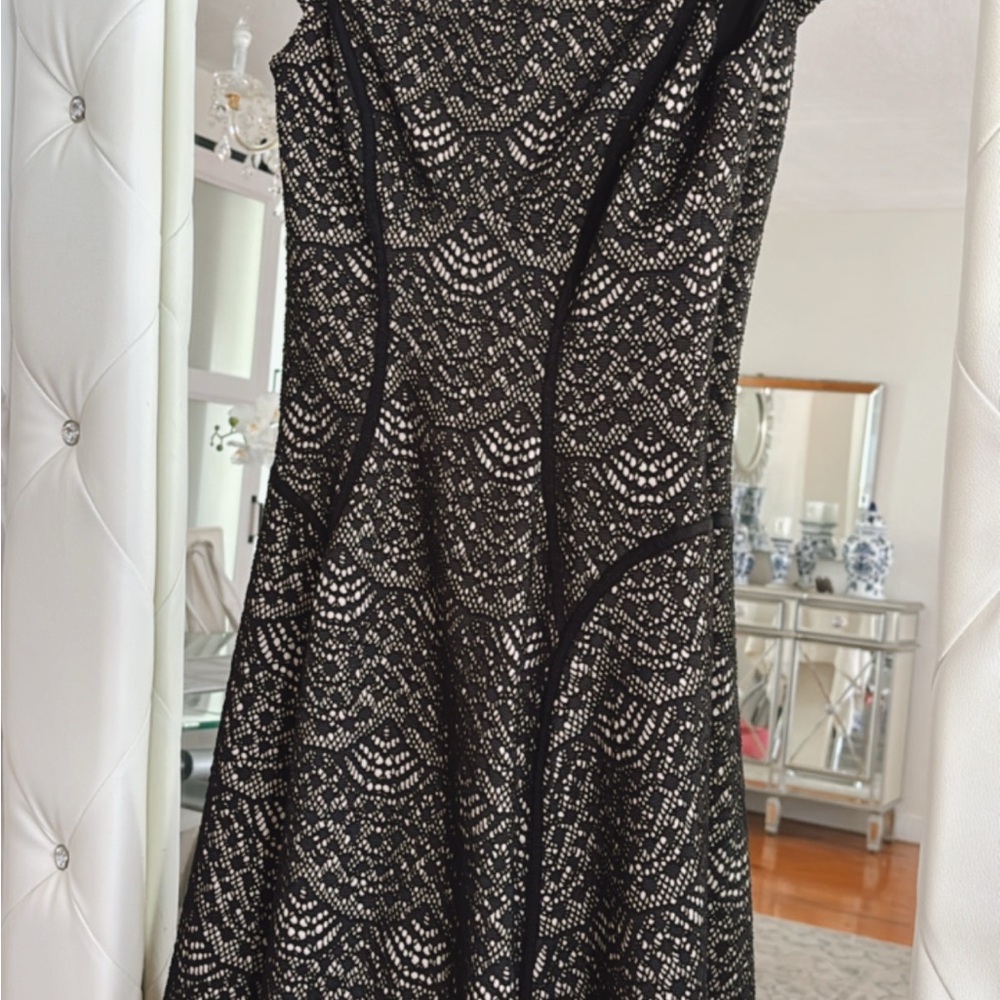 Maggy London Black and White Lace Midi Dress